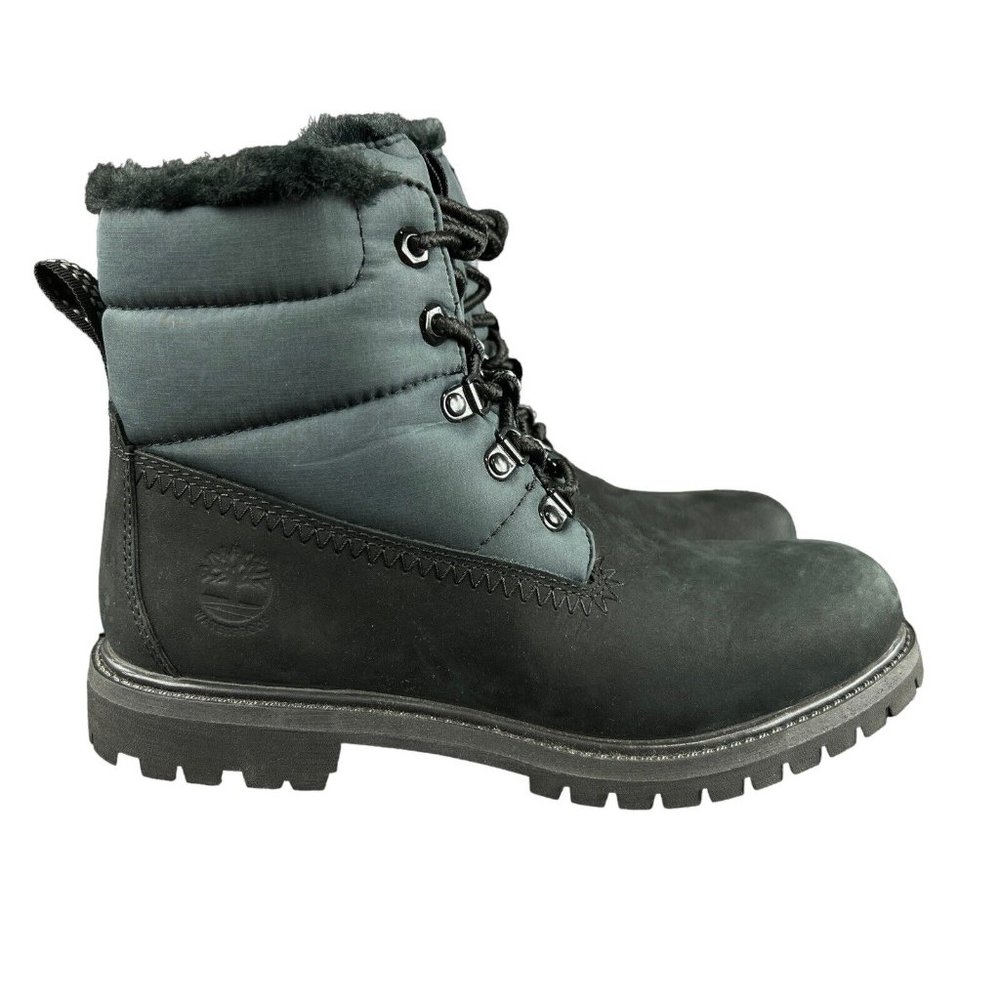 Timberland Premium 6" Puffer WP Warm Lined Black Nubuck Boots Women's Size 7 M